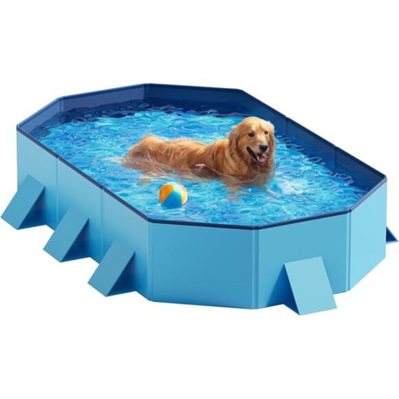 Foldable Dog Pool with Sturdy Square Design Durable Blue71